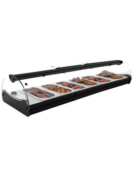 Vetrina bagnomaria con 6 contenitri Gn 1/1 - illuminazione al led mm 1190 x 395 x 245 mm