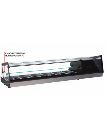 Vetrina refrigerazione statica - 1° piano 4 contenitori - 2° piano neutro mm 1085x395x350h Vetrina refrigerazione statica - 1° piano 4 contenitori - 2° piano neutro mm 1085x395x350h
