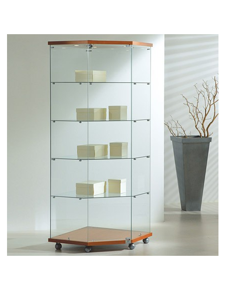 Vetrina angolare cristalli temperati con 3 faretti alogeni - cm 68 x 68 x 181h