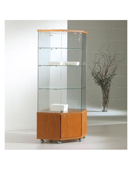 Vetrina angolare cristalli temperati con 3 faretti alogeni e mobiletto - cm 68 x 68 x 181h