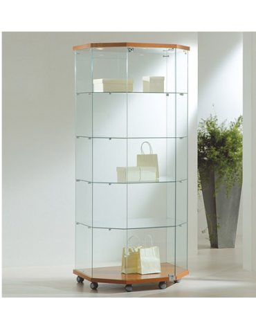 Vetrina trapezoidale cristalli temperati con 3 faretti alogeni - cm 80 x 60 x 181h