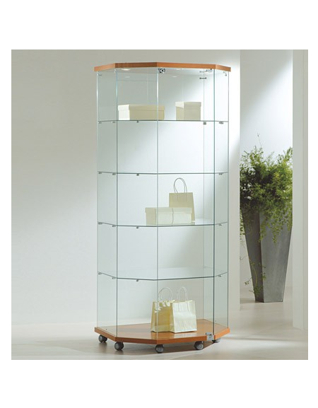 Vetrina trapezoidale cristalli temperati con 3 faretti alogeni - cm 80 x 60 x 181h