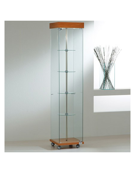 Vetrina cristalli temperati con ripiani girevoli e 2 faretti alogeni - cm 40 x 40 x 187h