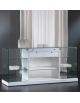 Banco rivestito in ecopelle - mobile con 2 cassetti, piano estraibile e vani a giorno cm 183 x 46 x 90h