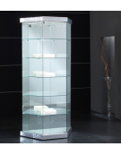Vetrina trapezoidale cristalli temperati - Base e cappello in colore silver - 2 faretti a Led - cm 93 x 44 x 200h