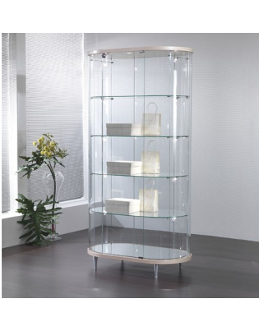 Vetrina ovale cristalli temperati - luci verticali a Led su due lati - ripiani regolabili in altezza - cm 96 x 56 x 190h - Color
