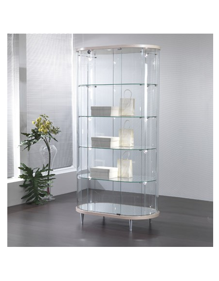 Vetrina ovale cristalli temperati - luci verticali a Led su due lati - ripiani regolabili in altezza - cm 96 x 56 x 190h - Color