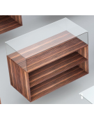 Bancone in legno con cassa teca bassa in vetro temperato h 25 cm - Colore bianco lucido - cm 110 x 55 x 75h