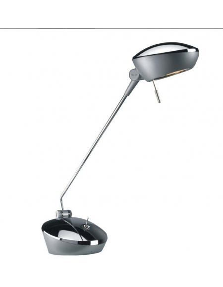 Lampada da tavolo in materiale plastico cromato. Completo di  lampada alogena 12v 50w e vetro di protezione.