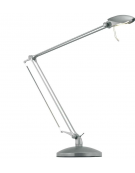 Lampada da tavolo in metallo colore alluminio o nero lucido. Completa di lampada alogena 12V -  20-50W.