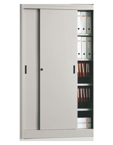 ARMADIO ANTE SCORREVOLI IN METALLO CON SERRATURA - cm 150x45x200h - Due vani con nr. 4+4 ripiani spostabili