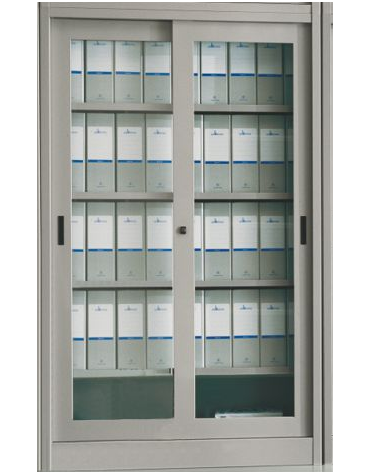 ARMADIO METALLICO ANTE SCORREVOLI IN VETRO TEMPERATO CON SERRATURA - cm 120x45x200h