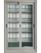 ARMADIO METALLICO ANTE SCORREVOLI IN VETRO TEMPERATO CON SERRATURA - cm 150x45x200h