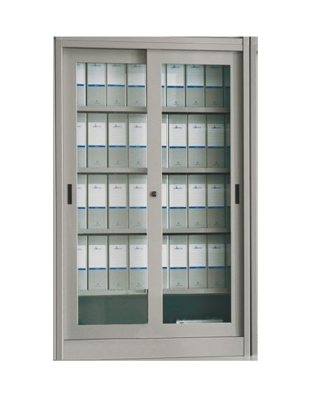 ARMADIO METALLICO ANTE SCORREVOLI IN VETRO TEMPERATO CON SERRATURA - cm 150x45x200h