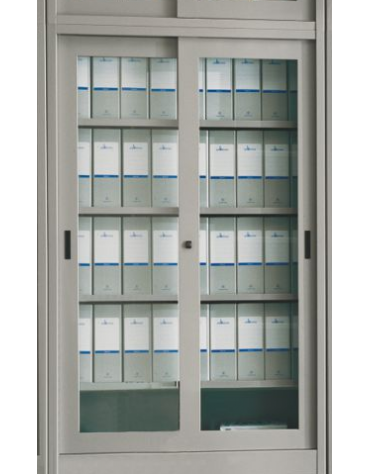 ARMADIO METALLICO ANTE SCORREVOLI IN VETRO TEMPERATO CON SERRATURA  - cm 180x45x200h