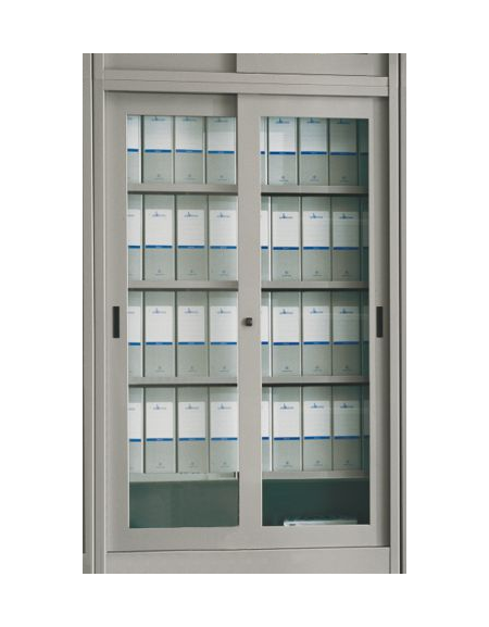 ARMADIO METALLICO ANTE SCORREVOLI IN VETRO TEMPERATO CON SERRATURA  - cm 180x45x200h