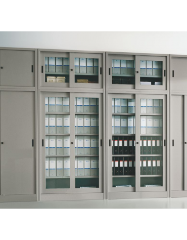 ARMADIO METALLICO ANTE SCORREVOLI IN VETRO TEMPERATO CON SERRATURA - cm 180x37x200h