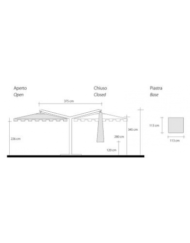 Ombrellone palo laterale a quattro braccia - Dimensione singolo ombrellone cm 350x350
