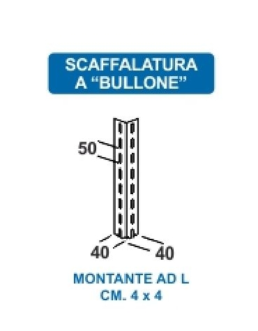 Scaffale metallico in acciaio 4 ripiani cm 70x30x200h - Montaggio a bulloni