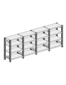 Scaffale metallico in acciaio verniciato RAL 7035 con 4 ripiani cm 70x30-Montaggio a gancio-Dimensioni esterne cm 76,4x30x200h