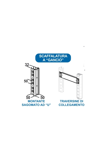 Scaffale metallico in acciaio 4 ripiani cm 80x30x200h - Montaggio a gancio