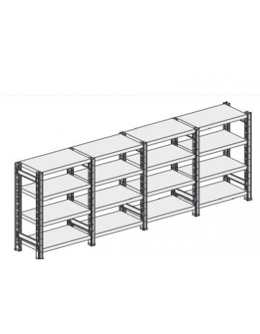 Scaffale metallico in acciaio verniciato RAL 7035 con 4 ripiani cm 100x40 - Montaggio a gancio-Dimensioni esterne cm 106,4x40x20