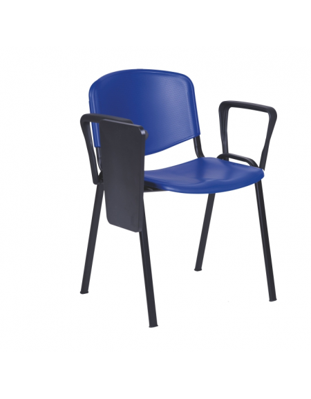 Sedia fissa attesaconferenza in plastica indeformabile con braccioli e scrittoio- vari colori - cm 68x63x78h