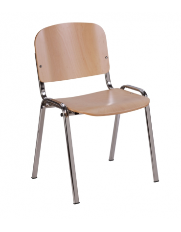 Sedia fissa attesa con schienale e sedile in faggio verniciato con telaio cromato cm 54x55x77h