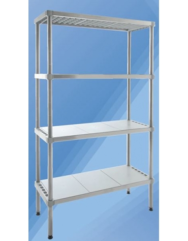 Scaffale per alimenti con montanti in acciaio inox e 4 ripiani in  polietilene - cm 140x40x180h - Profondità cm 40 - Altezza tota