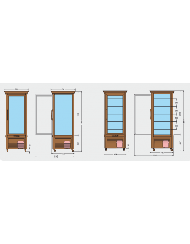 Vetrina refrigerata verticale gelateria Dimensioni: larghezza mm.761, profondità mm.761, altezza mm.1860.