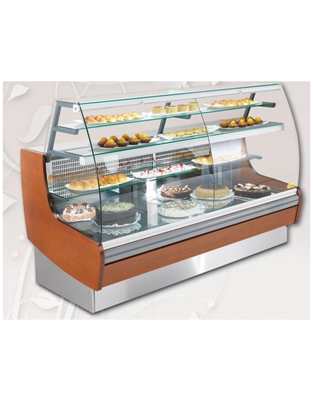 Vetrina pasticceria statica Dimensioni: larghezza mm.2700, profondità mm.920, altezza mm.1268.