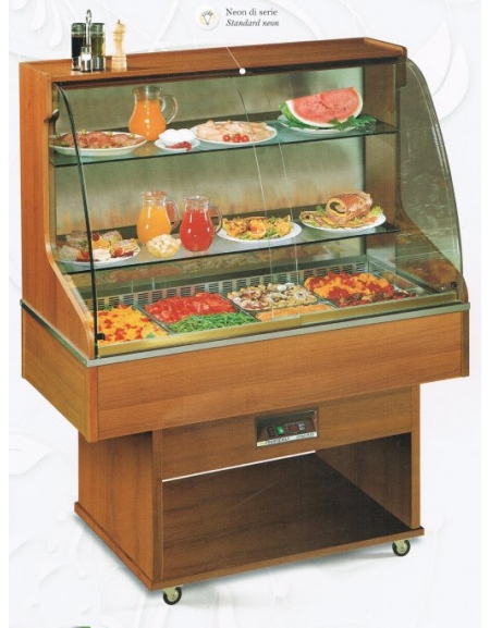 Carrello refrigerato in legno statico Dimensioni: larghezza mm.1423, profondità mm.750, altezza mm.1750.