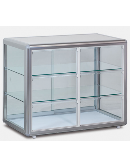 Vetrinetta espositiva neutra colore argento con porte basculanti self  service mm 900x543x715h - Vetrine neutre bar da banco per