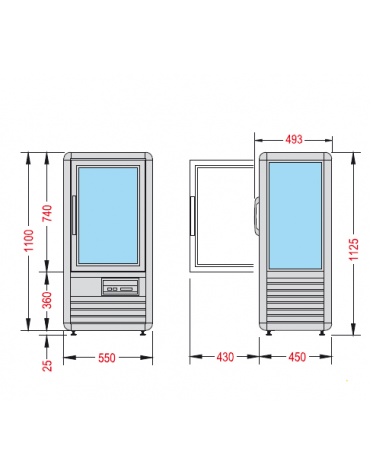 Vetrina espositiva verticale refrigerata temperatura +2° +10° C, dimensioni 550x493x1100h mm