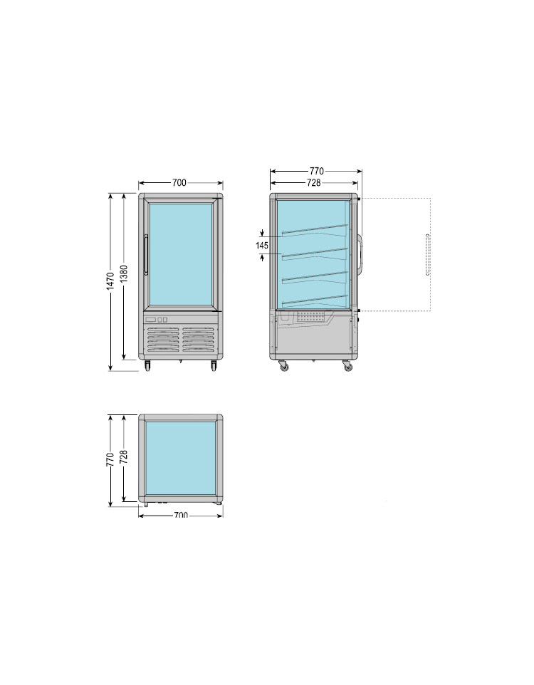 Vetrina espositiva ventilata per pasticceria bianco +2 +6 °C 100x78x138h cm  - Pasticceria - Armadi vetrina - Vetrine espositive - Linee Professionali