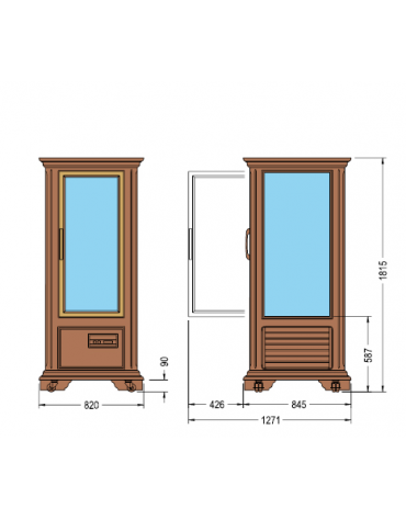 Vetrina espositiva verticale refrigerata in legno colore noce mm 820x845x1815h