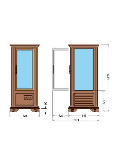 Vetrina espositiva verticale refrigerata in legno colore noce. Adatta per la cioccolata 820x845x1815h