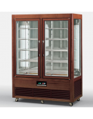Vetrina espositiva verticale refrigerata +4° +10° C, in legno colore noce, con ripiani a griglia - mm 1350x730x1810h