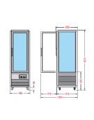 Vetrina espositiva verticale refrigerata con ripiani rotanti in vetro temeratura combinata mm 595x658x1810h