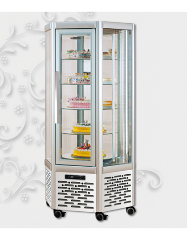 Vetrina espositiva verticale refrigerata con ripiani rotanti in vetro mm 912x815x1820h