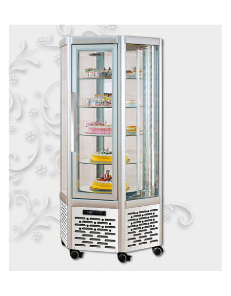 Vetrina espositiva verticale refrigerata con ripiani rotanti in vetro mm 912x815x1820h