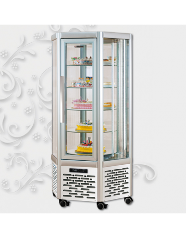 Vetrina espositiva verticale refrigerata con ripiani rotanti in vetro mm 912x815x1820h