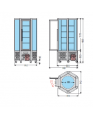 Vetrina espositiva verticale refrigerata con ripiani rotanti in vetro mm 912x815x1820h