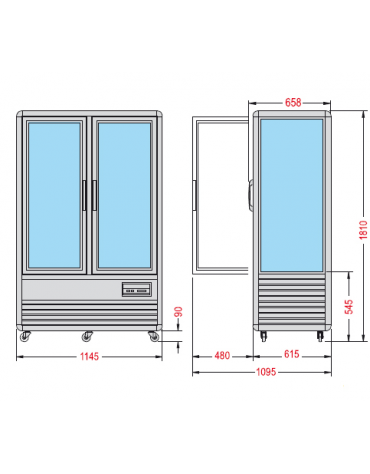 Vetrina espositiva verticale refrigerata con ripiani rotanti in vetro mm 1150x660x1810h