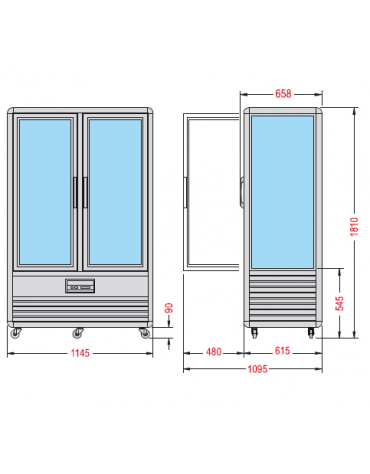 Vetrina espositiva verticale refrigerata con ripiani a griglie temperatura mm 1150x660x1810h
