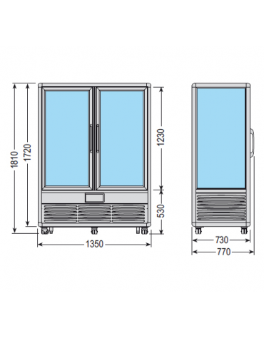 Vetrina espositiva verticale refrigerata con ripiani a griglie mm 1350x770x1810h