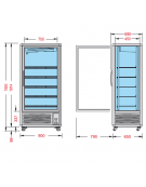 Vetrina espositiva verticale refrigerata con ripiani a griglie temperatura  mm 900x690x1900h