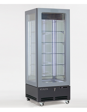 Vetrina espositiva verticale refrigerata con struttura a vetro portante e ripiani in cristallo mm 710x700x1910h