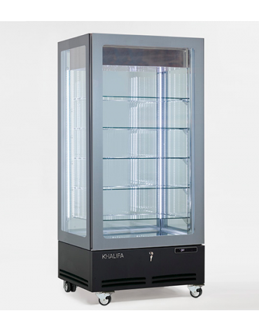 Vetrina espositiva verticale refrigerata con struttura a vetro portante e ripiani in cristallo mm 910x700x1910h