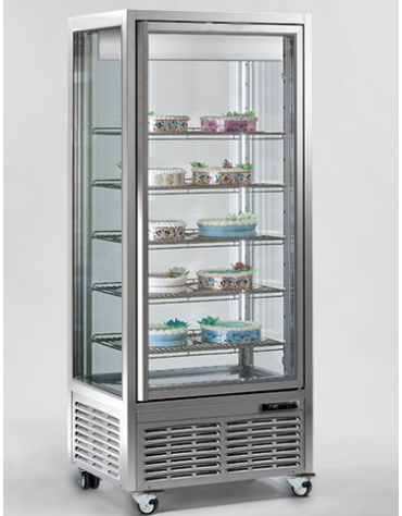 Vetrina espositiva verticale refrigerata con ripiani a griglie. Adatta per gelateria mm 800x680x1910h